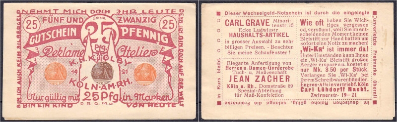 Deutsches Notgeld und KGL
Köln (Rheinland)
Carl Crave, Haushalts-Artikel, 25 P...