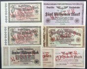Lots
Deutschland
Berlin Reichsbahn, insgesamt 7 Scheine zu 2x 2, 5, 2x 20, 50 und 100 Mio. Mark 1923. Alle mit Rotaufdruck „Muster“. (Schuster Samml...