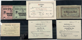 Lots
Deutschland
Kleines Lot mit insgesamt 9 Scheinen, darunter 3 x Inflation Stadt Hornberg, Anteilscheine, ein Schuldschein und 2 Eisenbahn Eintri...