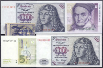 Lots
Deutschland
5 Scheine: 10 Pfg. BDL 1948, 5 Deutsche Mark 1991 und 3x 10 Deutsche Mark 1960, 1980 und 1993. I-III