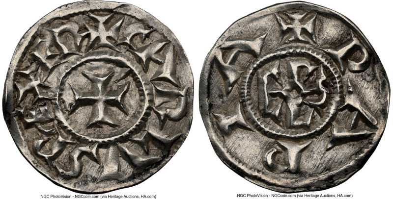 Carolingian. Charlemagne Denier ND (768-814) UNC Details (Bent) NGC, Pavia mint....
