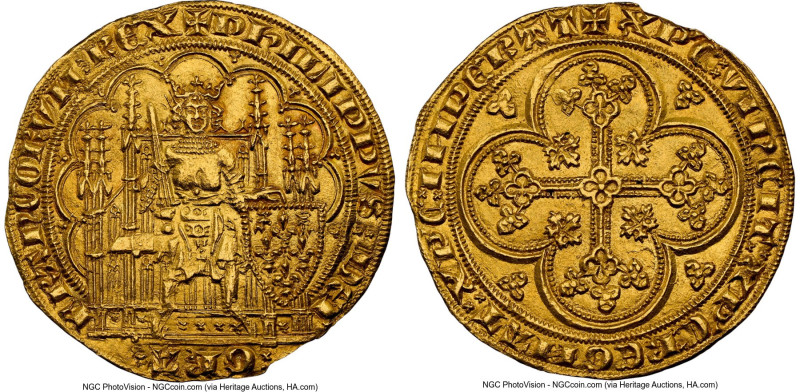 Philippe VI gold Ecu d'Or à la Chaise ND (1328-1350) MS63 NGC, Fr-270. 4.53g. A ...