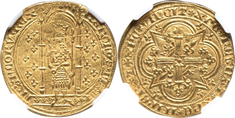 Charles V gold Franc à Pied ND (1364-1380) MS63 NGC, Uncertain mint, Fr-284. 3.7...