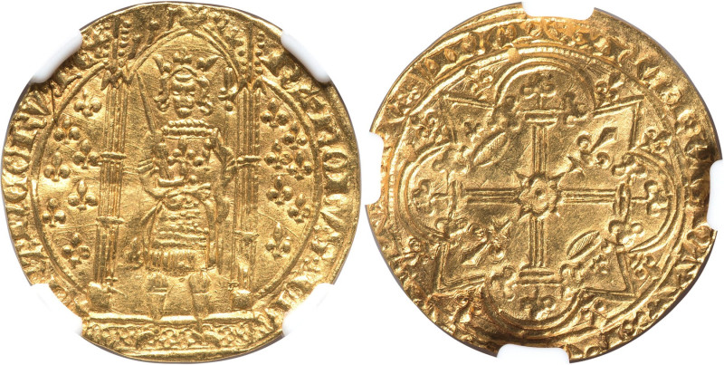 Charles V gold Franc à Pied ND (1364-1380) MS61 NGC, Uncertain mint, Fr-284. 3.7...