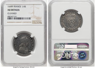 Louis XIV 1/4 Ecu 1649-F AU Details (Cleaned) NGC, Angers mint, KM162.7.A very elusive mint for the type and Louis XIV's coinage in general, some mino...