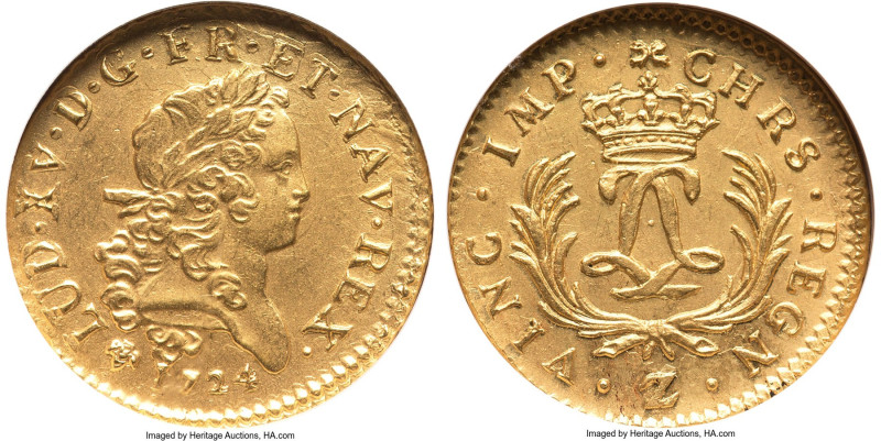 Louis XV gold Louis d'Or Mirliton 1724-Z MS62 NGC, Grenoble mint, KM470.24, Dup-...