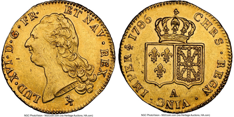 Louis XVI gold 2 Louis d'Or 1786-A AU58 NGC, Paris mint, KM592.1, Gad-363. Mint ...