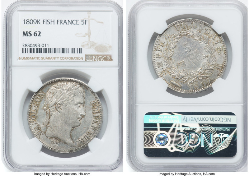 Napoleon 5 Francs 1809-K MS62 NGC, Bordeaux mint, KM694.8, Gad-584. Mint Master ...