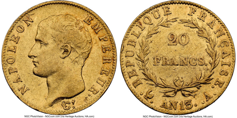 Napoleon gold 20 Francs L'An 13 (1804/5)-A AU53 NGC, Paris mint, KM663.1. HID098...