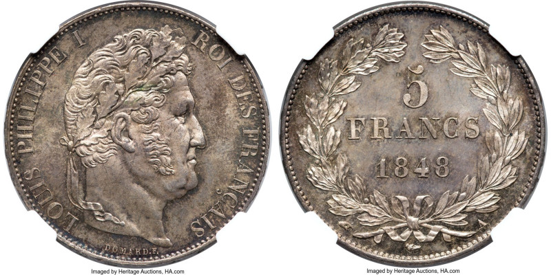 Louis-Philippe 5 Francs 1848-A MS65+ NGC, Paris mint, KM749.1. HID09801242017 © ...
