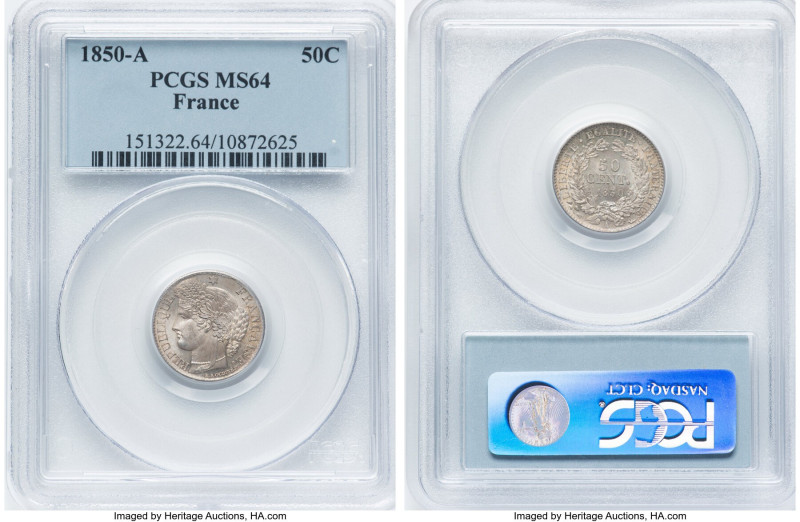 Republic 50 Centimes 1850-A MS64 PCGS, Paris mint, KM769.1. Mint Masters Jacques...