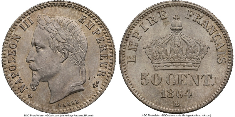 Napoleon III 50 Centimes 1864-BB MS65 NGC, Strasbourg mint, KM814.2. HID09801242...