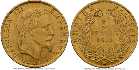 Napoleon III gold 5 Francs 1868-BB MS66 NGC, Strasbourg mint, KM803.2, Fr-589. A handsome Gem that is blooming with luster. Currently, this offering i...