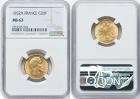 Napoleon III gold 20 Francs 1852-A MS63 NGC, Paris mint, KM774, Gad-1060. A Choice example of the type. HID09801242017 © 2024 Heritage Auctions | All ...