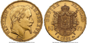 Napoleon III gold 50 Francs 1866-A MS62 NGC, Paris mint, KM804.1, Fr-584. A cartwheel luster dances upon the handsome champagne-gold surfaces, allowin...