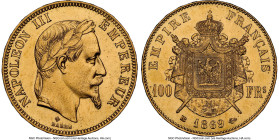 Napoleon III gold 100 Francs 1869-BB UNC Details (Harshly Cleaned) NGC, Strasbourg mint, KM802.2, Fr-551, Gad-1136. Despite the evidence of cleaning, ...