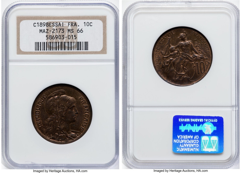 Republic Essai 10 Centimes 1898 MS66 NGC, Maz-2173. An alluring offering with si...