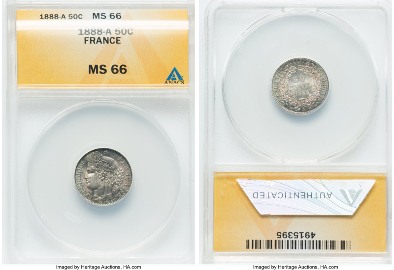 Republic 50 Centimes 1888-A MS66 ANACS, Paris mint, KM834.1. HID09801242017 © 20...