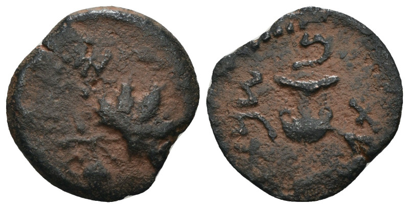 Judea. 1. revolt. (67-68 AD). Æ Prutah. Obv: amphora. Rev: vine leaf. artificial...