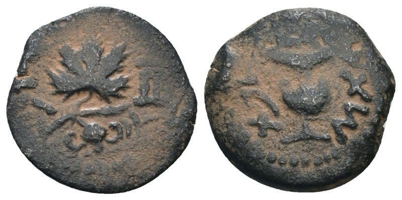 Judea. 1. revolt. (67-68 AD). Æ Prutah. Obv: amphora. Rev: vine leaf. artificial...