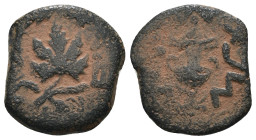 Judea. 1. revolt. (67-68 AD). Æ Prutah. Obv: amphora. Rev: vine leaf. artificial sandpatina. Weight 2,61 gr - Diameter 15 mm