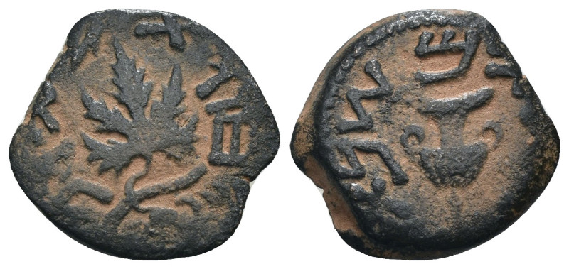 Judea. 1. revolt. (67-68 AD). Æ Prutah. Obv: amphora. Rev: vine leaf. artificial...