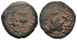 Judea. 1. revolt. (67-68 AD). Æ Prutah. Obv: amphora. Rev: vine leaf. artificial sandpatina. Weight 3,00 gr - Diameter 14 mm