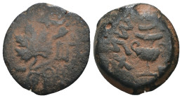 Judea. 1. revolt. (67-68 AD). Æ Prutah. Obv: amphora. Rev: vine leaf. artificial sandpatina. Weight 3,41 gr - Diameter 15 mm