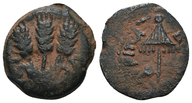 Judea. Agrippa I. (41-42 AD). Æ Prutah. Jerusalem. artificial sandpatina. Weight...