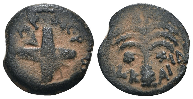 Judea. Antoninus Felix. (52-59 AD). Æ Prutah. Obv: palm tree. Rev: two crossed s...