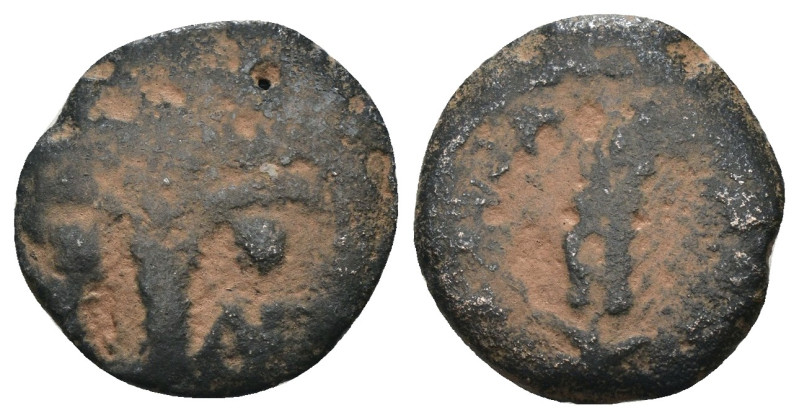 Judea. Porcius Festus. (59-62 AD). Æ Prutah. reign of Nero. Jerusalem. artificia...