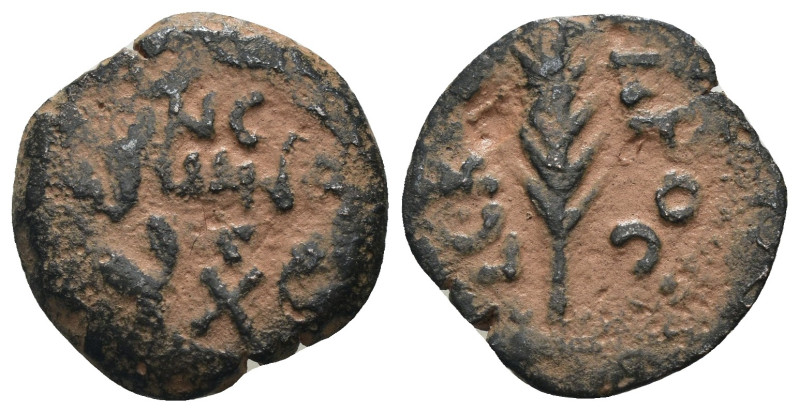 Judea. Porcius Festus. (59-62 AD). Æ Prutah. reign of Nero. Jerusalem. artificia...