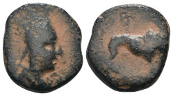 Kings of Commagene. Samosata. Antiochos I. Theos. (69-34 BC). Æ Tetrachalkon. Obv: bust of Antiochos I. wearing tiara right. Rev: lion standing right....