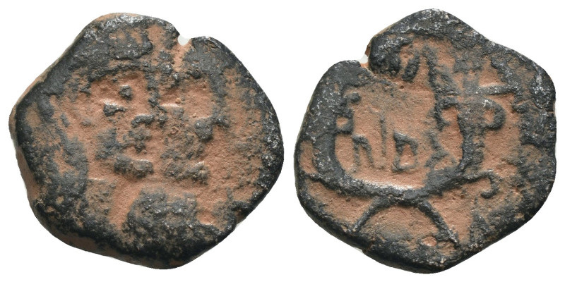 Nabataea. Aretas IV. and Shaqilath I. (9 BC - 40 AD). Bronze Æ. artificial sandp...