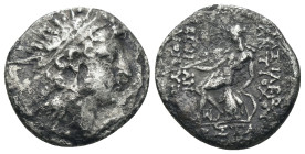 Seleucid Kingdom. Antiochos IV. Epiphanes. (175-164 BC). AR Drachm. Antioch. Obv: radiate head right. Rev: sitting Apollo Delphios left on omphalos. W...