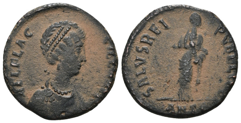 Aelia Flaccilla. ( 383-388 AD). Follis. Antioch. Obv: AEL FLACCILLA AVG. Pearl-d...