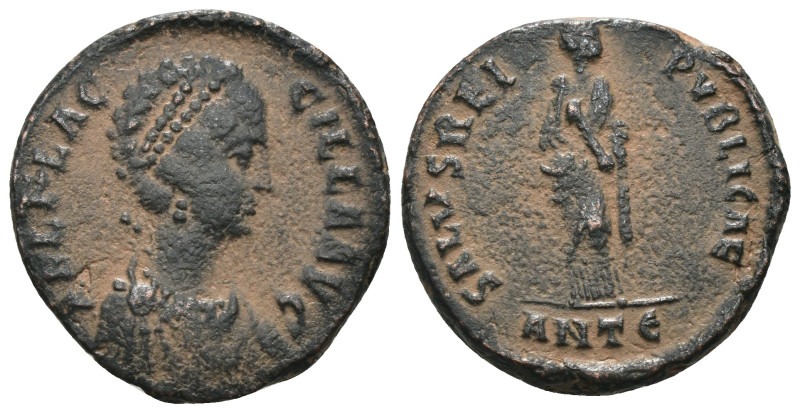 Aelia Flaccilla. ( 383-388 AD). Follis. Antioch. Obv: AEL FLACCILLA AVG. Pearl-d...