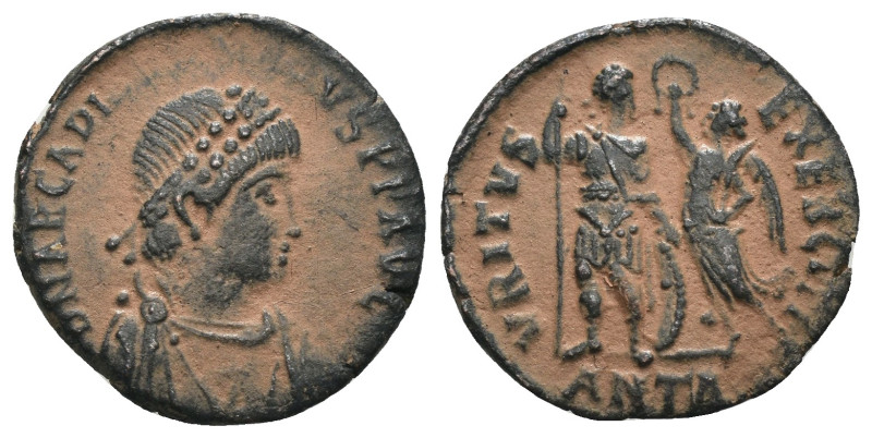 Arcadius. (394-400 AD). Follis. Antioch. Obv: DN ARCADIVS PF AVG. diademed bust ...