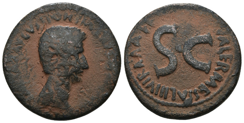 Augustus. (27 BC - 14 AD) Æ As. Obv: CAESAR AVGVST PONT MAX TRIBVNIC POT. draped...