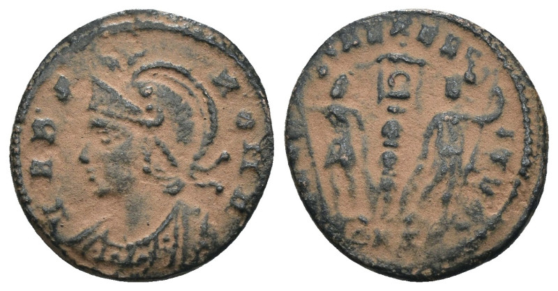 Constantinus I. (306-337 AD). Æ Follis. Constantinople. Obv: VRBS ROMA. helmeted...