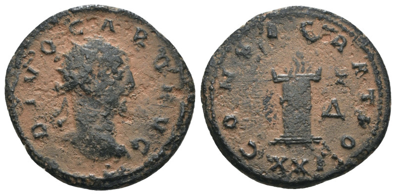 Divo Caro. (284-285 AD) Æ Antoninian. Antioch. Obv: DIVO CARO AVG. cuirassed bus...