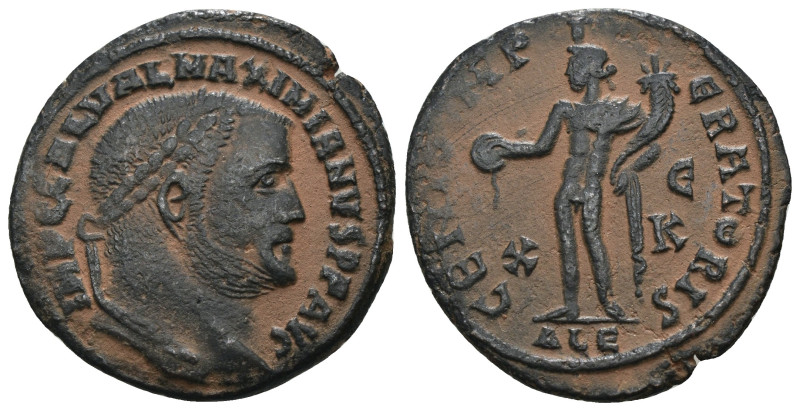 Galerius Maximianus. (308-310 AD). Æ Follis. Alexandria. Obv: GAL MAXIMIANVS P F...