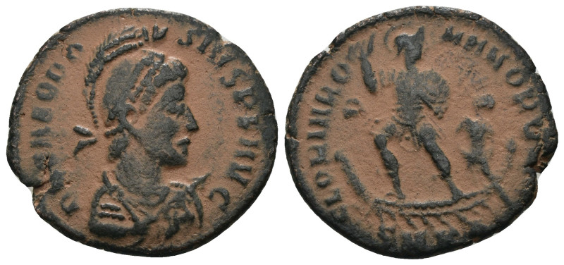 Theodosius I. (392-395 AD). Follis. Cyzicus. Obv: D N THEODOSIVS P F AVG. pearl-...