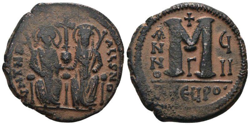 Justin II. and Sophia. (565-578 AD). Follis. Theoupolis. Obv: Justin II. and Sop...