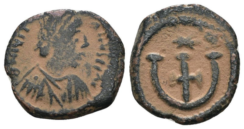 Justinian I. (527-565 AD). Æ Pentanummium. Antioch. Obv: diademed bust Justinian...