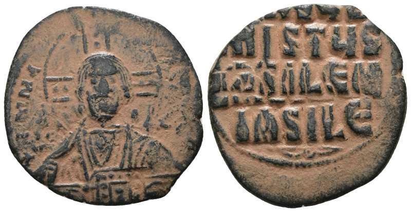 Basil II. and Constantine VIII. (1020-1028 AD). Follis. Constantinople. Obv: bus...