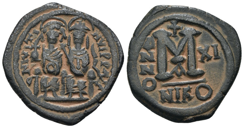 Justin II. and Sophia. (565-578 AD). Follis. Nicomedia. Obv: Justin II. and Soph...