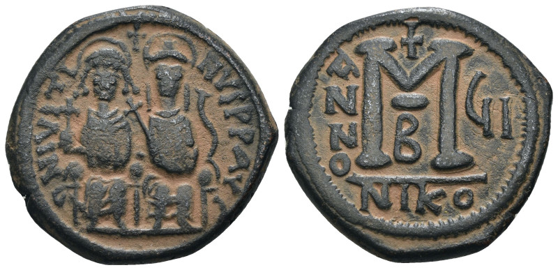 Justin II. and Sophia. (565-578 AD). Follis. Nicomedia. Obv: Justin II. and Soph...