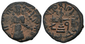 Byzantine-Islamic. Umayyad Fals `Abd al-Malik ibn Marwan. (685-705 AD) CU. artificial sandpatina. 

Weight 3,20 gr - Diameter 18 mm