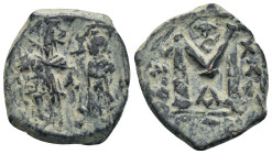 Phocas and Leonita. (602-610 AD) Æ Follis. Constantinople. Obv: Phocas and Leonita standing facing. Rev: ANNO / M. artificial sandpatina. Weight 6,71 ...